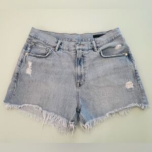 All Saints Blue Distressed Jean Shorts Frayed Hem